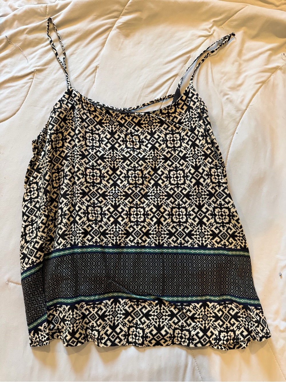 Black and White Geometric Print Camisole with Teal Trim
